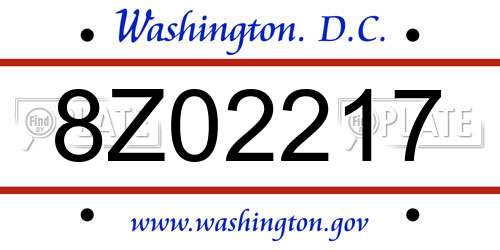 8Z02217 District Of Columbia License Plate