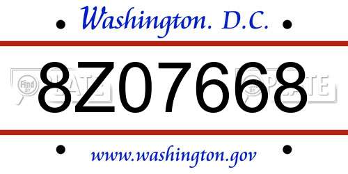 8Z07668 District Of Columbia License Plate