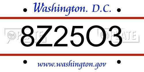 8Z25O3 District Of Columbia License Plate