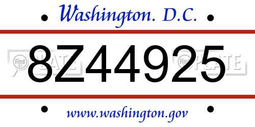 8Z44925 District Of Columbia License Plate