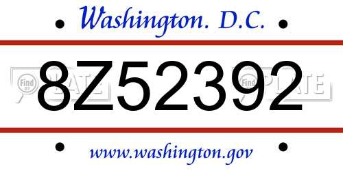 8Z52392 District Of Columbia License Plate