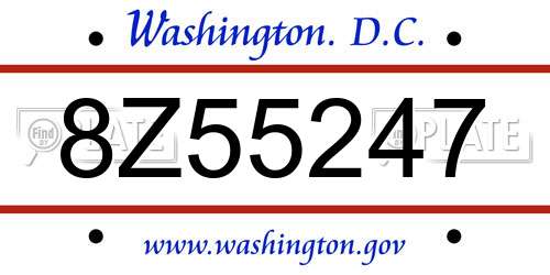 8Z55247 District Of Columbia License Plate