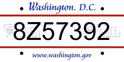 8Z57392 District Of Columbia License Plate