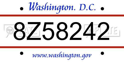 8Z58242 District Of Columbia License Plate