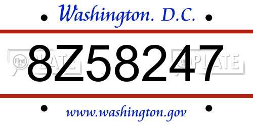 8Z58247 District Of Columbia License Plate
