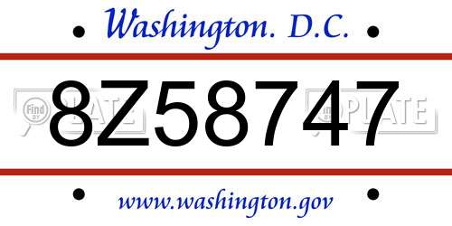 8Z58747 District Of Columbia License Plate