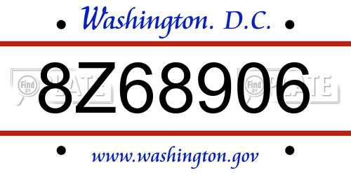 8Z68906 District Of Columbia License Plate