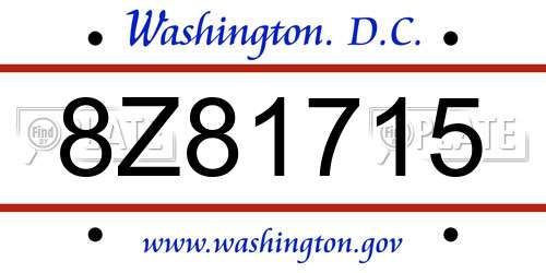 8Z81715 District Of Columbia License Plate