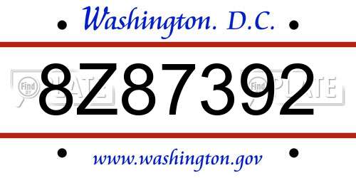 8Z87392 District Of Columbia License Plate