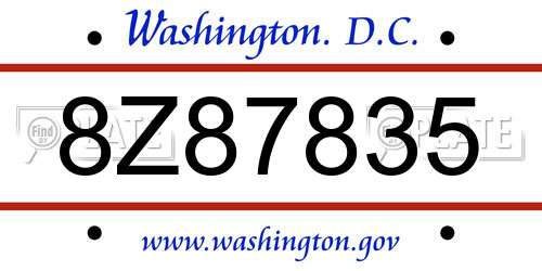 8Z87835 District Of Columbia License Plate