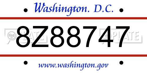 8Z88747 District Of Columbia License Plate