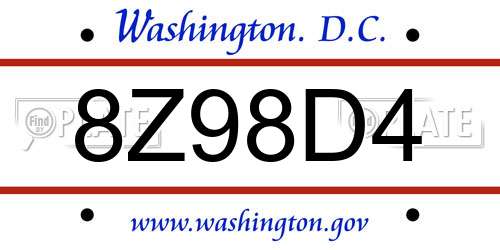 8Z98D4 District Of Columbia License Plate