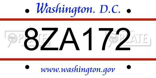 8ZA172 District Of Columbia License Plate
