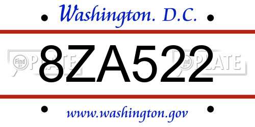 8ZA522 District Of Columbia License Plate