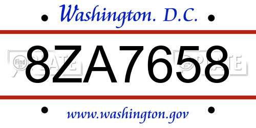 8ZA7658 District Of Columbia License Plate
