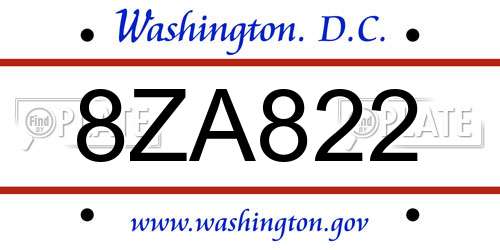 8ZA822 District Of Columbia License Plate