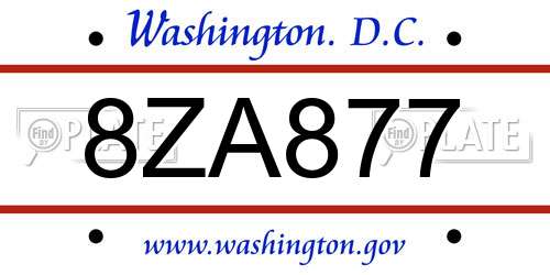 8ZA877 District Of Columbia License Plate