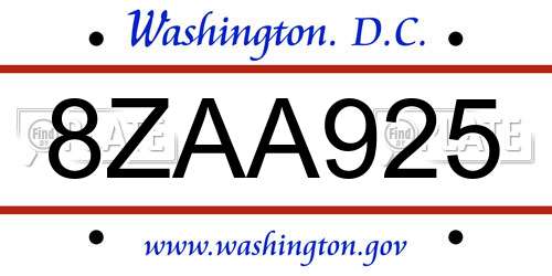8ZAA925 District Of Columbia License Plate