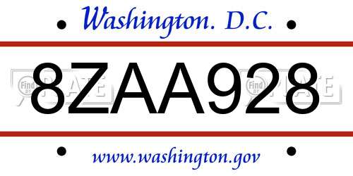 8ZAA928 District Of Columbia License Plate