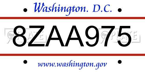 8ZAA975 District Of Columbia License Plate