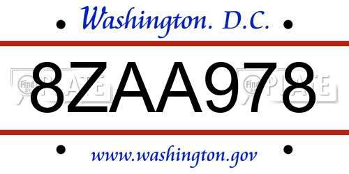 8ZAA978 District Of Columbia License Plate