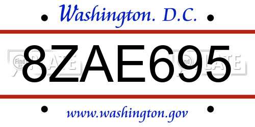 8ZAE695 District Of Columbia License Plate