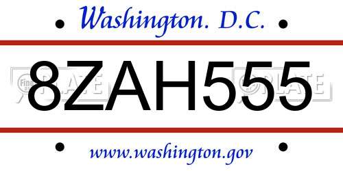 8ZAH555 District Of Columbia License Plate