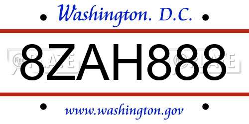 8ZAH888 District Of Columbia License Plate