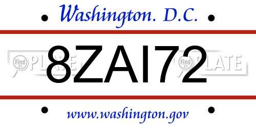 8ZAI72 District Of Columbia License Plate