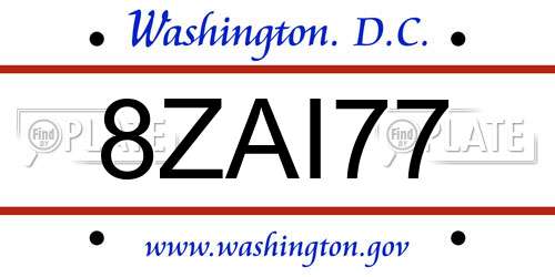8ZAI77 District Of Columbia License Plate