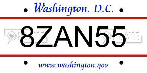 8ZAN55 District Of Columbia License Plate