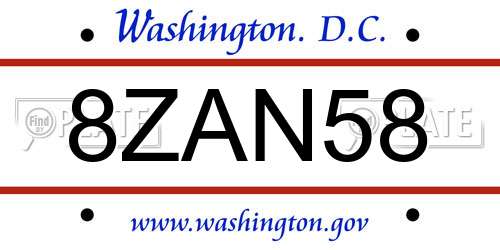 8ZAN58 District Of Columbia License Plate