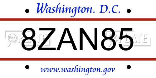 8ZAN85 District Of Columbia License Plate