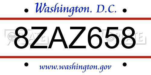 8ZAZ658 District Of Columbia License Plate