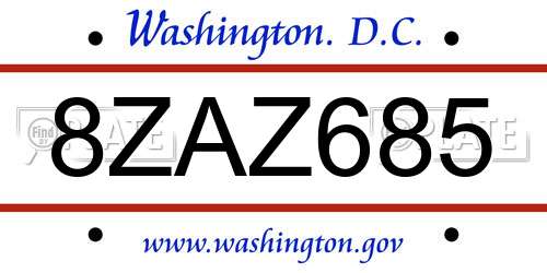 8ZAZ685 District Of Columbia License Plate