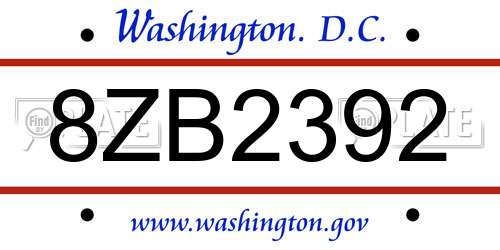 8ZB2392 District Of Columbia License Plate