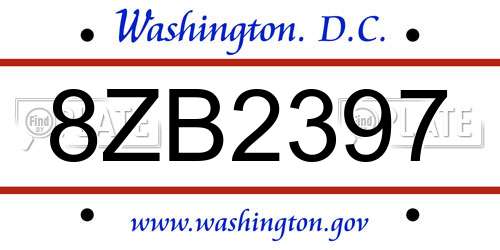 8ZB2397 District Of Columbia License Plate