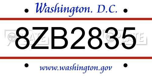 8ZB2835 District Of Columbia License Plate