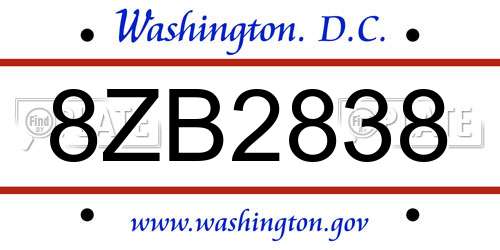 8ZB2838 District Of Columbia License Plate