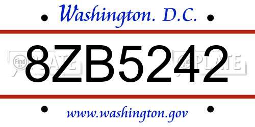8ZB5242 District Of Columbia License Plate