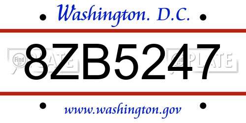 8ZB5247 District Of Columbia License Plate