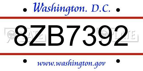8ZB7392 District Of Columbia License Plate