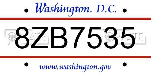 8ZB7535 District Of Columbia License Plate