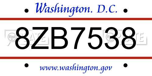 8ZB7538 District Of Columbia License Plate