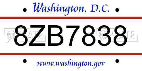 8ZB7838 District Of Columbia License Plate