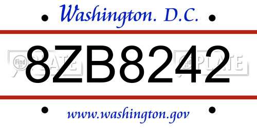 8ZB8242 District Of Columbia License Plate