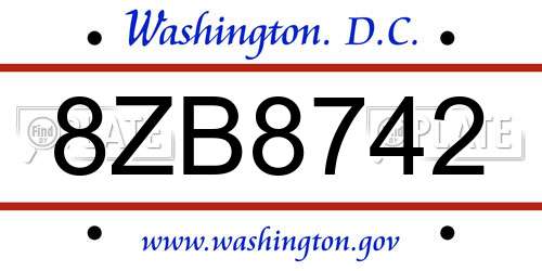 8ZB8742 District Of Columbia License Plate