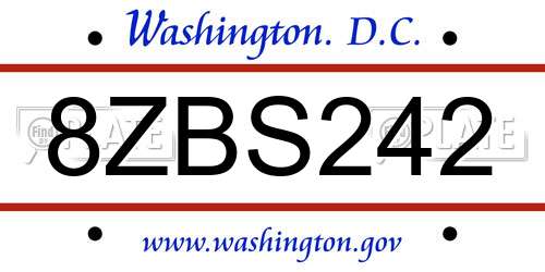 8ZBS242 District Of Columbia License Plate