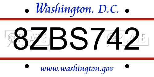 8ZBS742 District Of Columbia License Plate