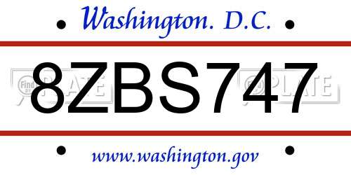 8ZBS747 District Of Columbia License Plate